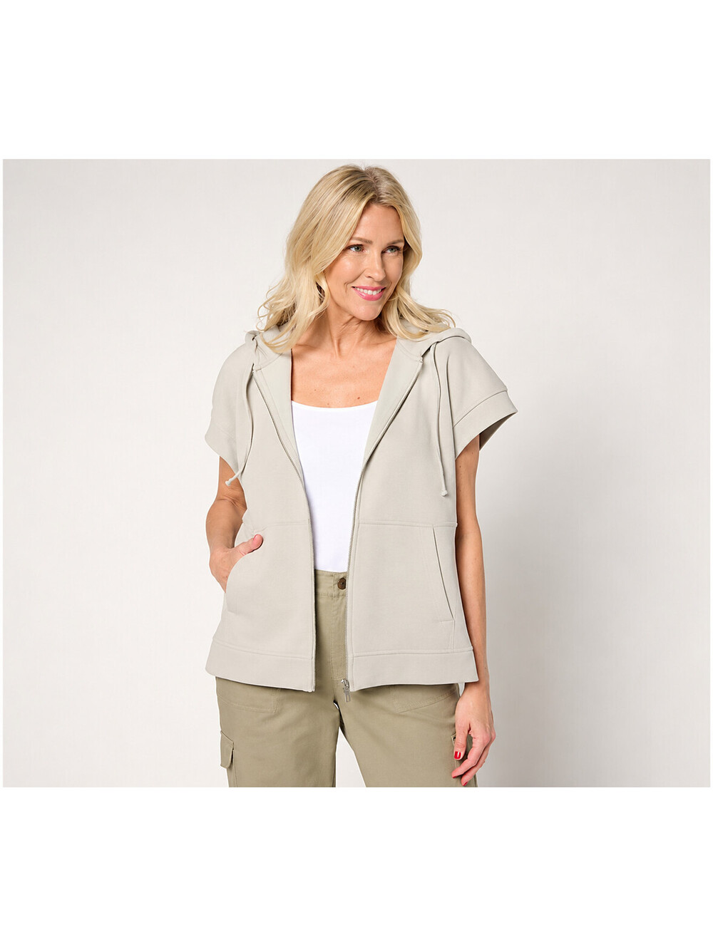 Martha Stewart Signature Zip Front Jacket with Hood Mirage Gray, Size X-Large
